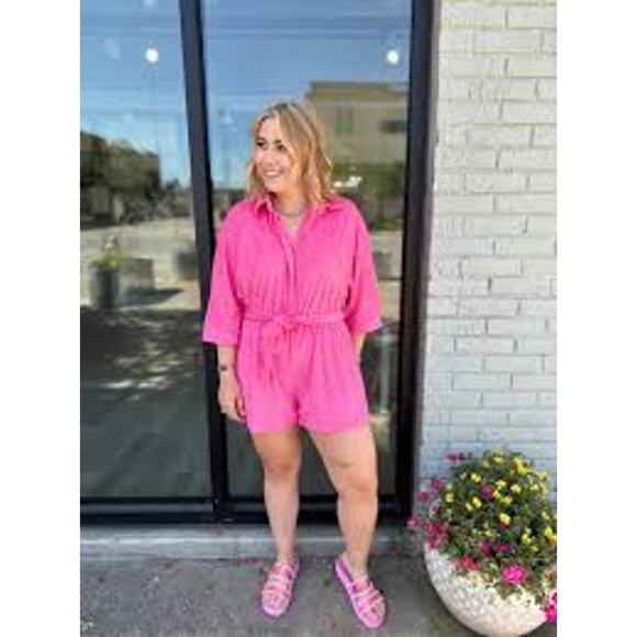 Bibi Beach Towel Textured Terry Shorts Romper Beach Fuchsia Pink IB1388-0 XL NEW - Picture 4 of 10